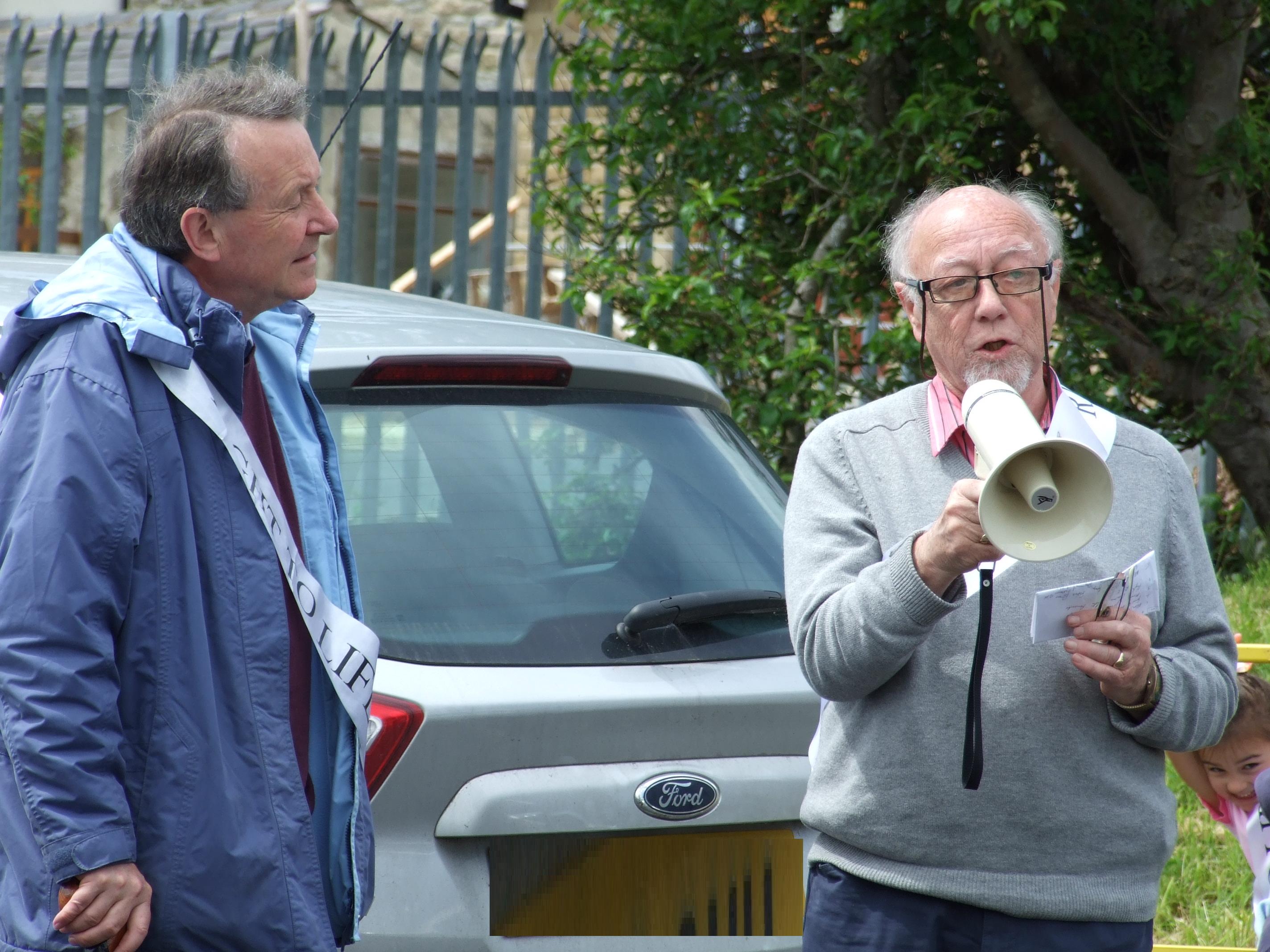 David Alton and Jim Dobbin MP at the commencement of the RTL charity walk across Ribble Valley, 2014.