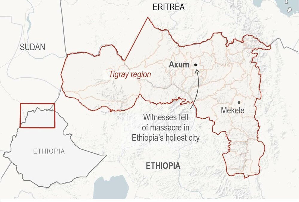 Shocking report from Associated Press:” Bodies with gunshot wounds lay in the streets for days in Ethiopia’s holiest city. At night, residents listened in horror as hyenas fed on the corpses of people they knew. But they were forbidden from burying their dead by the invading Eritrean soldiers-  Witnesses recall massacre in Ethiopian holy city”. When is the international community going to demand access and hold to account those responsible for these atrocities?